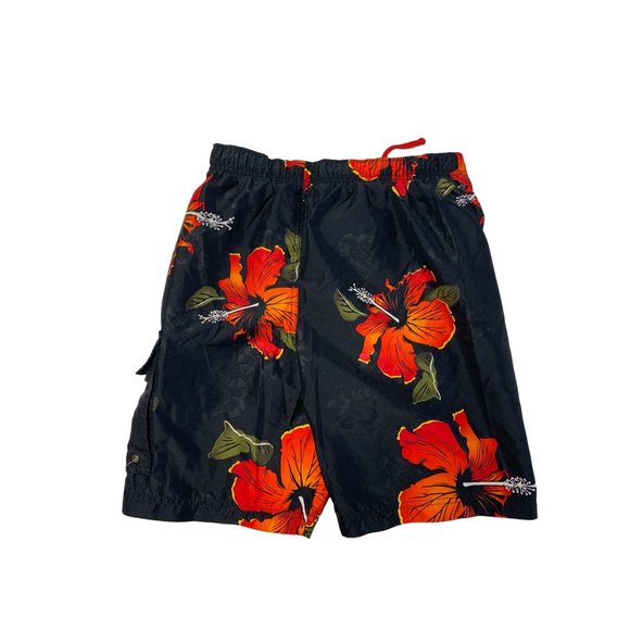 Urban Pipeline Boys Medium 10 12 Swim Trunks Shorts Hibiscus Black Red Orange Ca - Picture 1 of 3